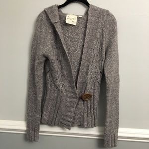 Women's Kenji Gray Cardigan Hooded Open Knit Sweater Size Small
